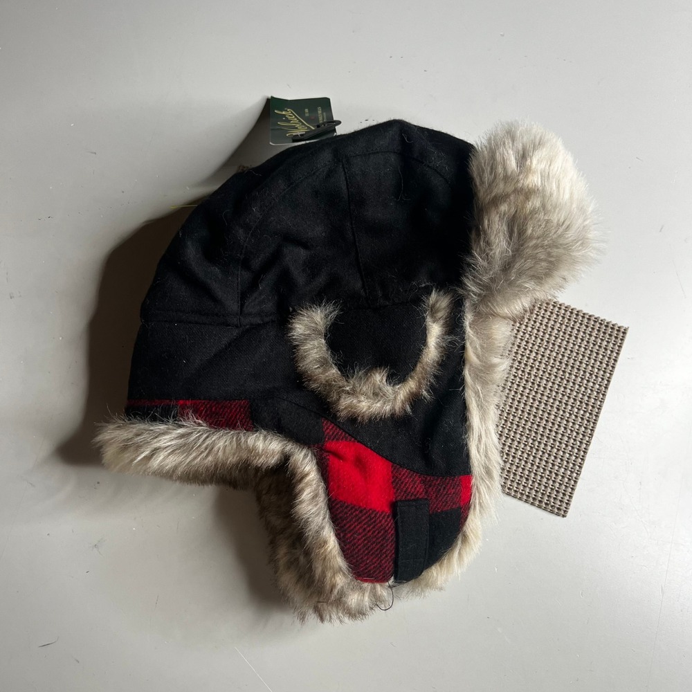 Woolrich Trapper Hat Black Red Buffalo Plaid Faux Fur Ear Flap W6006-RED NWT